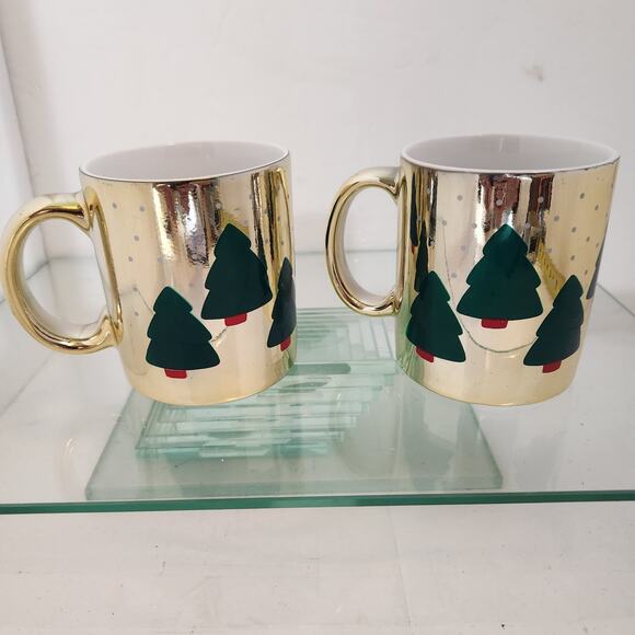 Set of 2 Vintage Metallic Christmas Mugs - Picture 1 of 5